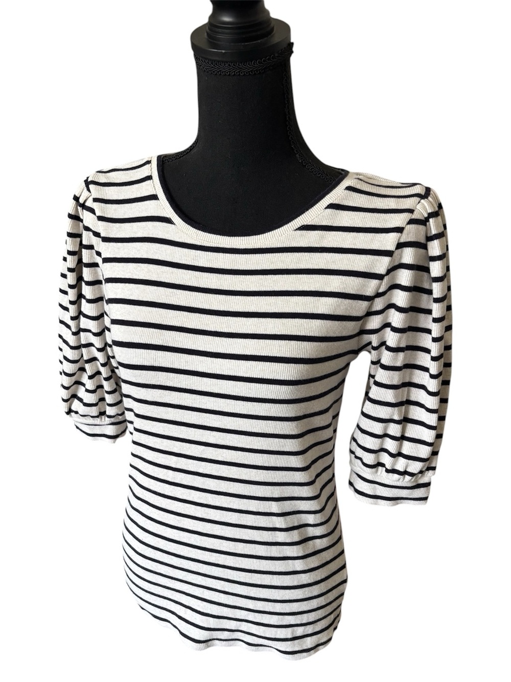 Express Navy & White Striped Puff Sleeve Top, size medium, new without tags